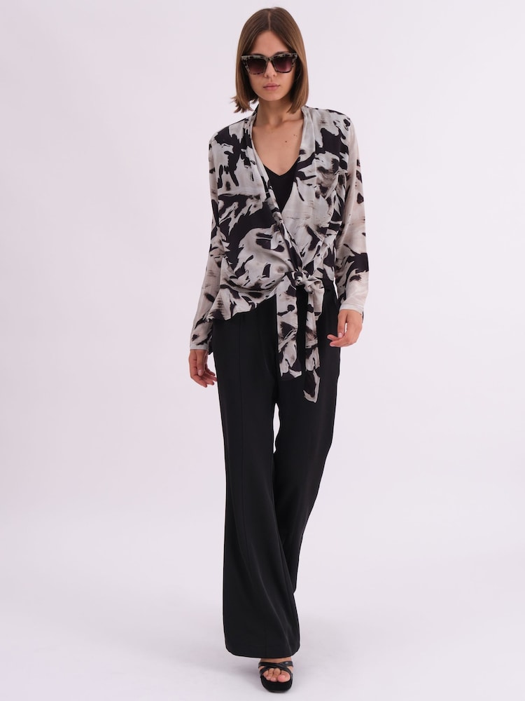 Religion Black Infinity Wrap Top With Tie Front in Hand-Painted Prints - Image 1 of 6