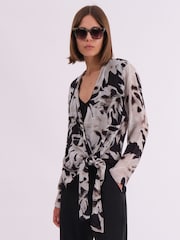 Religion Black Infinity Wrap Top With Tie Front in Hand-Painted Prints - Image 2 of 6