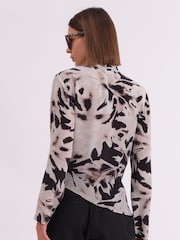 Religion Black Infinity Wrap Top With Tie Front in Hand-Painted Prints - Image 3 of 6