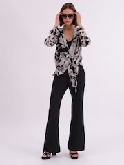 Religion Black Infinity Wrap Top With Tie Front in Hand-Painted Prints - Image 4 of 6