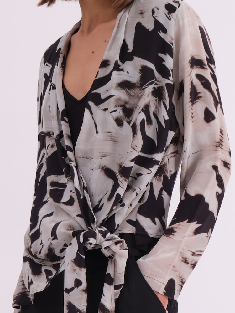 Religion Black Infinity Wrap Top With Tie Front in Hand-Painted Prints - Image 6 of 6
