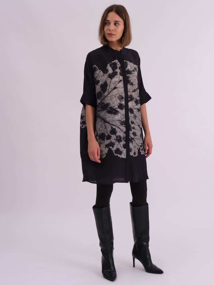 Religion Grey Oversized Twist Tunic Dress with Large Leopard Leaf Print - Image 2 of 7