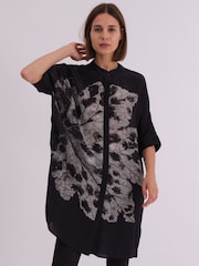 Religion Grey Oversized Twist Tunic Dress with Large Leopard Leaf Print - Image 5 of 7
