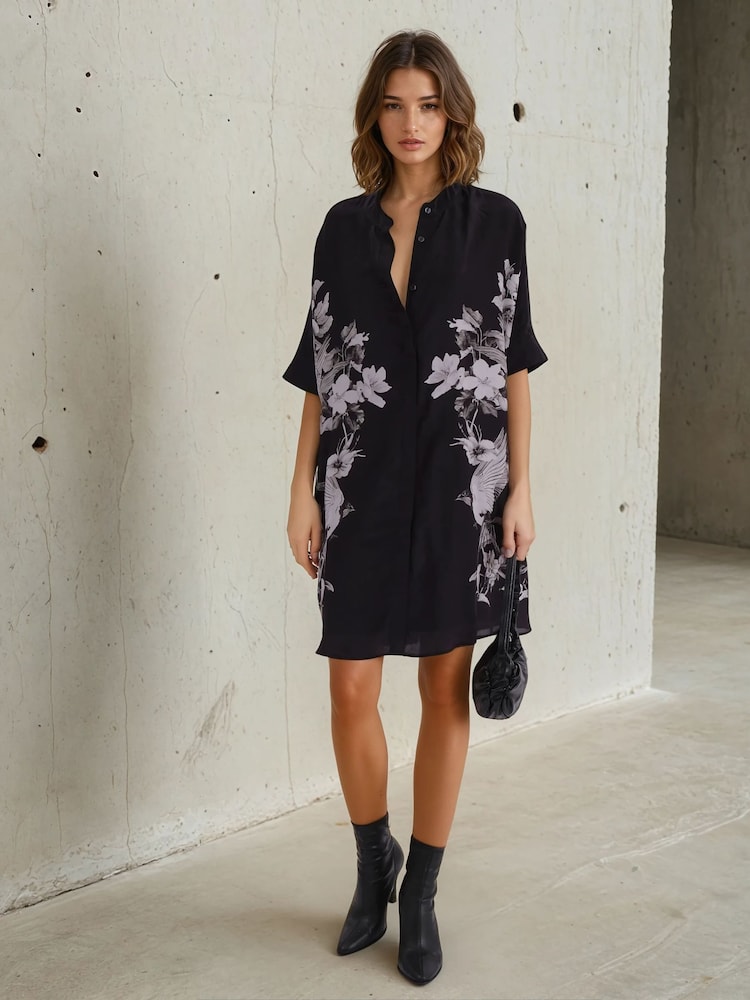 Religion Black Inversion Tunic Dress With Beautiful Swallow Print - Image 1 of 6