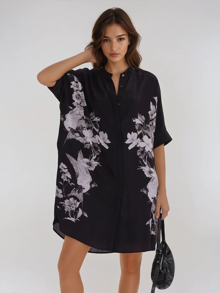 Religion Black Inversion Tunic Dress With Beautiful Swallow Print - Image 4 of 6