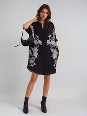 Religion Black Inversion Tunic Dress With Beautiful Swallow Print - Image 6 of 6