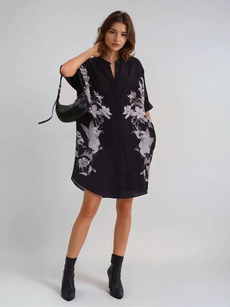 Religion Black Inversion Tunic Dress With Beautiful Swallow Print - Image 6 of 6
