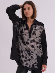 Religion Grey Oversized Twist Shirt In Beautiful Bold Placement Prints - Image 1 of 7