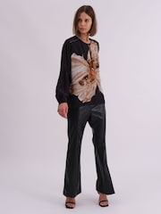Religion Blouse com floral abstrata grande  Print e no pescoço Tie - Imagem 3 de 7