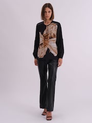 Religion Blouse com floral abstrata grande  Print e no pescoço Tie - Imagem 4 de 7