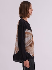 Religion Blouse com floral abstrata grande  Print e no pescoço Tie - Imagem 5 de 7