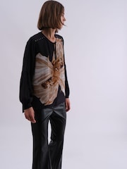Religion Blouse com floral abstrata grande  Print e no pescoço Tie - Imagem 7 de 7
