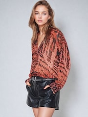 Religion Natural Oversized Georgette Shirt With High Low Hem In Hand Painted Prints - Image 2 of 6