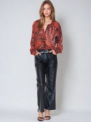 Religion Natural Oversized Georgette Shirt With High Low Hem In Hand Painted Prints - Image 3 of 6