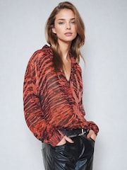 Religion Natural Oversized Georgette Shirt With High Low Hem In Hand Painted Prints - Image 5 of 6