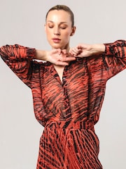 Religion Natural Oversized Georgette Shirt With High Low Hem In Hand Painted Prints - Image 6 of 6