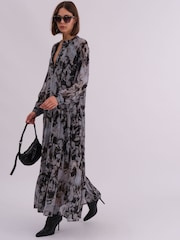 Religion Grey Sunset Maxi Shirt Dress With A Tiered Boho Style Skirt In Abstract Prints - Image 1 of 7