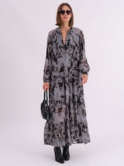 Religion Grey Sunset Maxi Shirt Dress With A Tiered Boho Style Skirt In Abstract Prints - Image 2 of 7