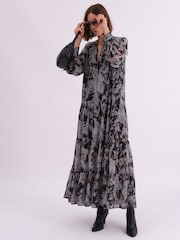 Religion Grey Sunset Maxi Shirt Dress With A Tiered Boho Style Skirt In Abstract Prints - Image 3 of 7