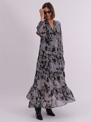 Religion Grey Sunset Maxi Shirt Dress With A Tiered Boho Style Skirt In Abstract Prints - Image 6 of 7