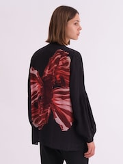 Religion Red Twist Blouse With Large Abstract Floral Placement Print And Neck Tie - Image 2 of 6
