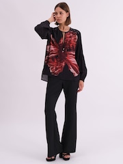 Religion Red Twist Blouse With Large Abstract Floral Placement Print And Neck Tie - Image 3 of 6