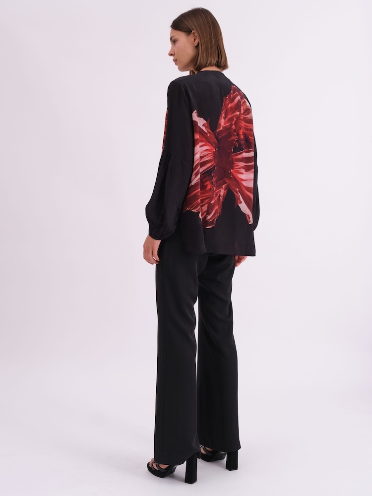 Religion Red Twist Blouse With Large Abstract Floral Placement Print And Neck Tie - Image 4 of 6