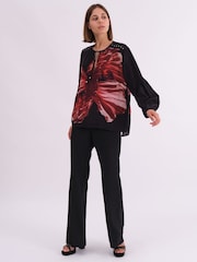 Religion Red Twist Blouse With Large Abstract Floral Placement Print And Neck Tie - Image 5 of 6