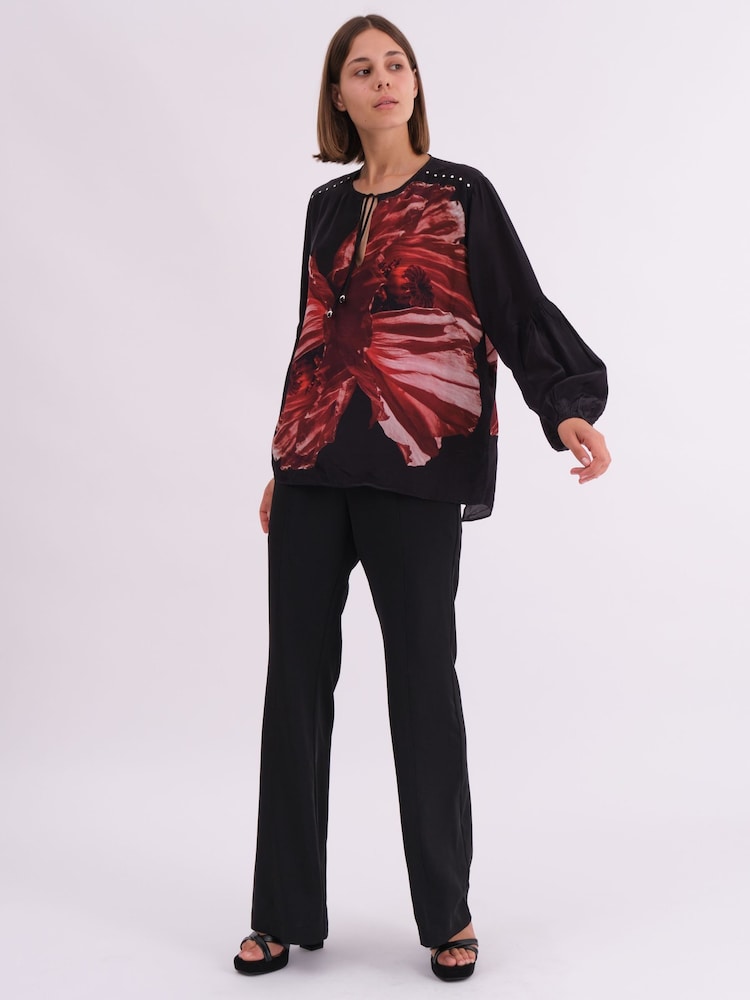 Religion Red Twist Blouse With Large Abstract Floral Placement Print And Neck Tie - Image 5 of 6