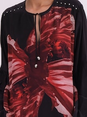 Religion Red Twist Blouse With Large Abstract Floral Placement Print And Neck Tie - Image 6 of 6