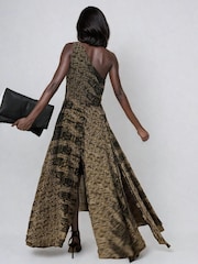 Religion Brown Signature One Shoulder Maxi Dress With Full Multi Layered Skirt - Image 2 of 6