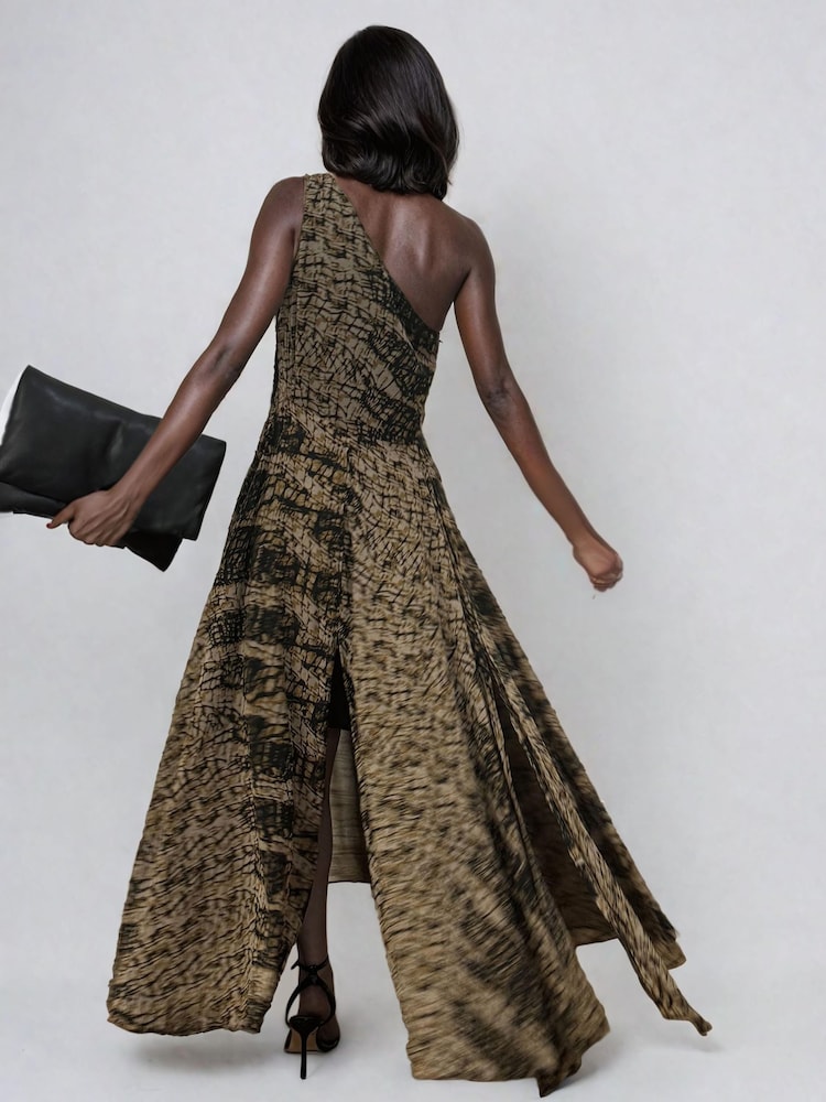 Religion Brown Signature One Shoulder Maxi Dress With Full Multi Layered Skirt - Image 2 of 6