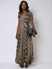 Religion Brown Signature One Shoulder Maxi Dress With Full Multi Layered Skirt - Image 5 of 6
