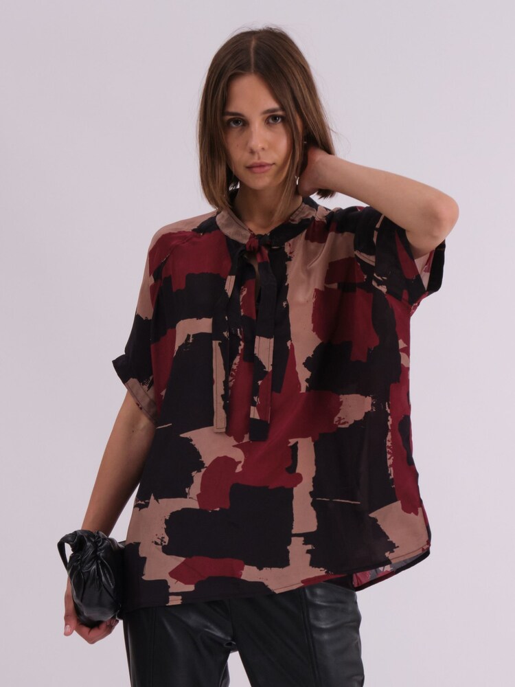 Religion Black Cluster Blouse In Abstract Print With Neck Tie - Image 1 of 6
