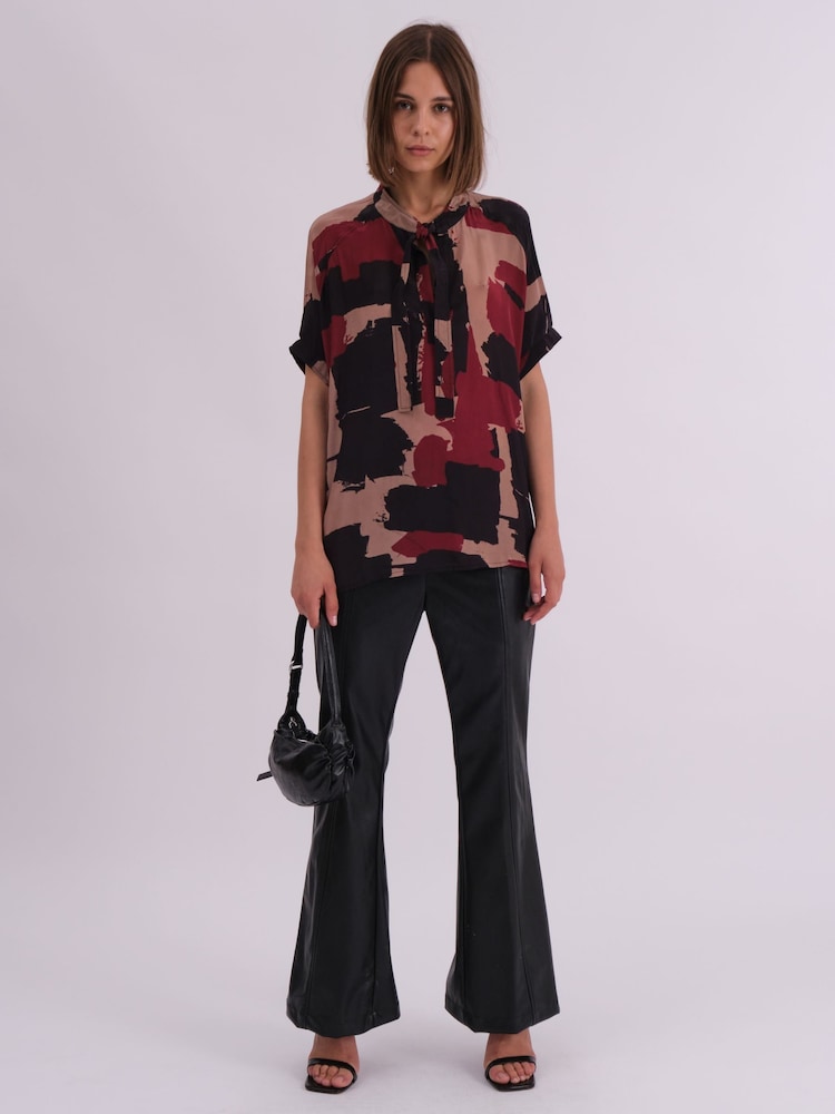 Religion Black Cluster Blouse In Abstract Print With Neck Tie - Image 2 of 6