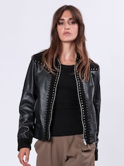 Religion Black Nova Leather Suede Bomber Jacket With Heavily Studded and Embroidered - Image 3 of 7