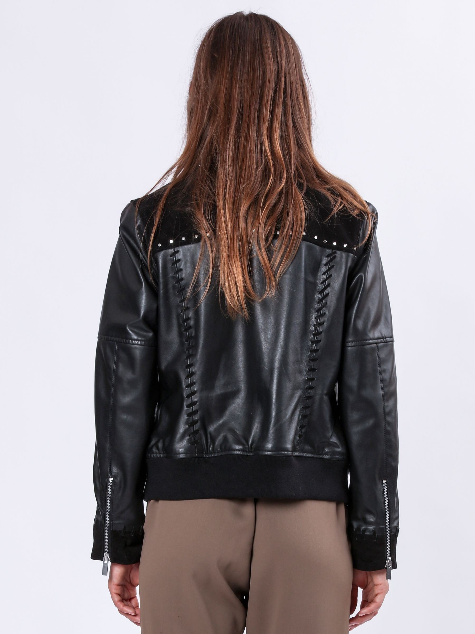 Buy Religion Black Nova Leather Suede Bomber Jacket With Heavily