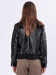 Religion Black Nova Leather Suede Bomber Jacket With Heavily Studded and Embroidered - Image 4 of 7