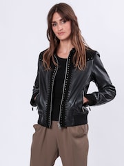 Religion Black Nova Leather Suede Bomber Jacket With Heavily Studded and Embroidered - Image 6 of 7