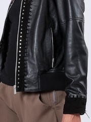 Religion Black Nova Leather Suede Bomber Jacket With Heavily Studded and Embroidered - Image 7 of 7