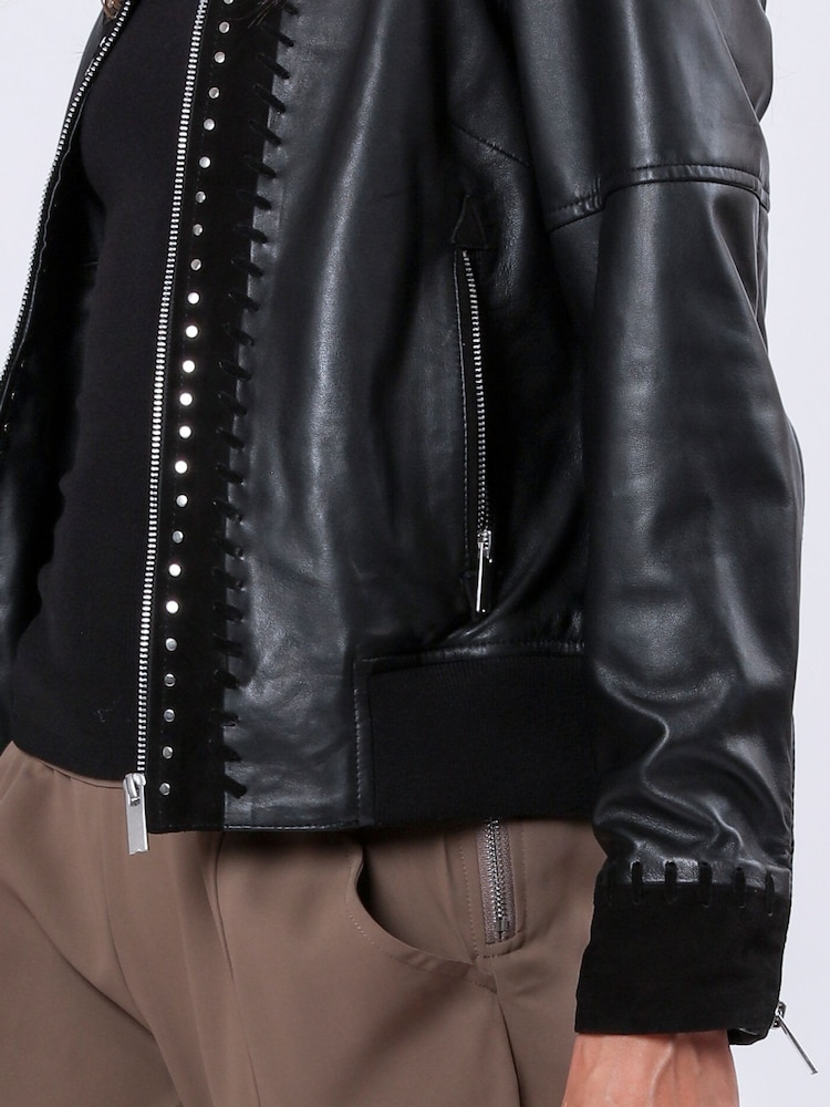 Religion Black Nova Leather Suede Bomber Jacket With Heavily Studded and Embroidered - Image 7 of 7