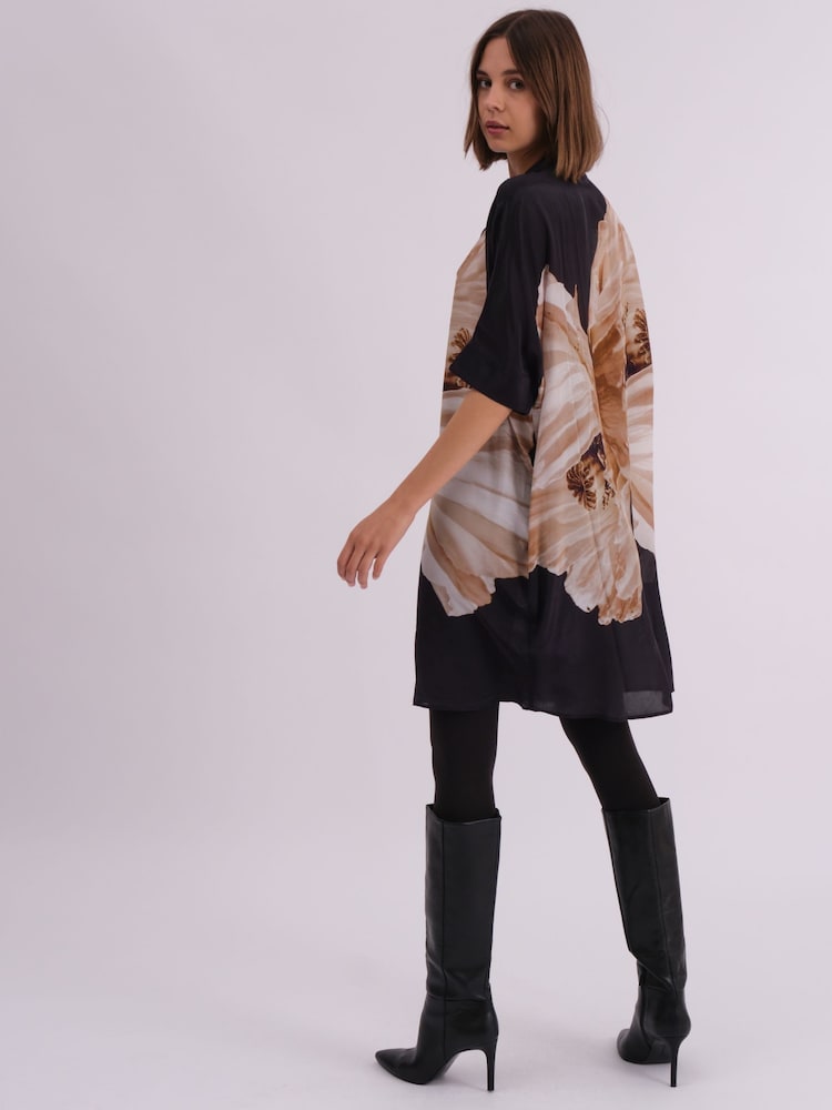 Religion Natural Oversized Twist Tunic Dress with Large Leopard Leaf Print - Image 2 of 7