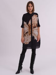 Religion Natural Oversized Twist Tunic Dress with Large Leopard Leaf Print - Image 4 of 7