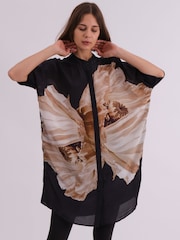 Religion Natural Oversized Twist Tunic Dress with Large Leopard Leaf Print - Image 5 of 7
