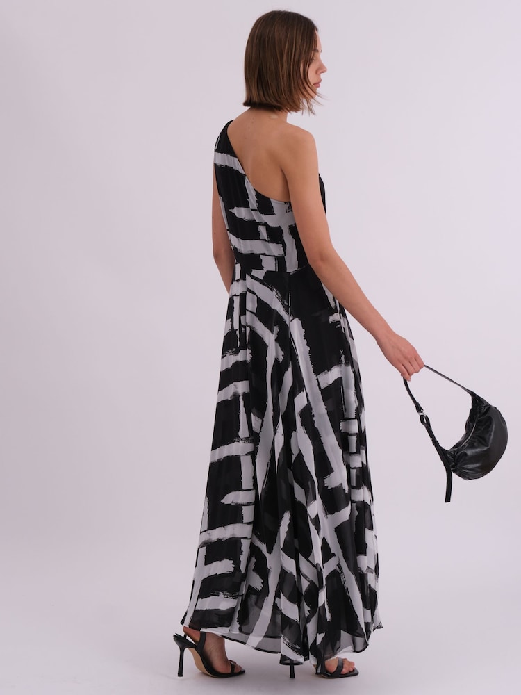 Religion Charcoal Black Signature One Shoulder Maxi Dress With Full Multi Layered Skirt - Image 3 of 7