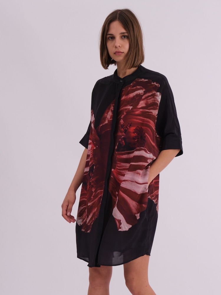 Religion Red Oversized Twist Tunic Dress with Large Leopard Leaf Print - Image 1 of 7