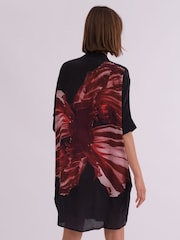 Religion Red Oversized Twist Tunic Dress with Large Leopard Leaf Print - Image 2 of 7