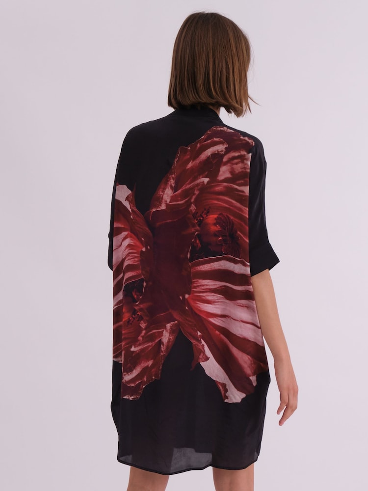 Religion Red Oversized Twist Tunic Dress with Large Leopard Leaf Print - Image 2 of 7