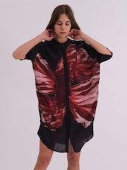 Religion Red Oversized Twist Tunic Dress with Large Leopard Leaf Print - Image 3 of 7