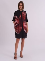 Religion Red Oversized Twist Tunic Dress with Large Leopard Leaf Print - Image 4 of 7